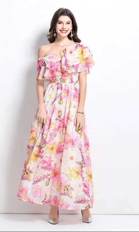Pink Floral Long Flowy Maxi Dress sold by PromGirl