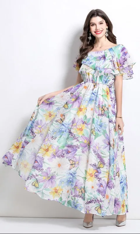 Ruffled Floral-Print Casual Summer Maxi Dress sold by PromGirl