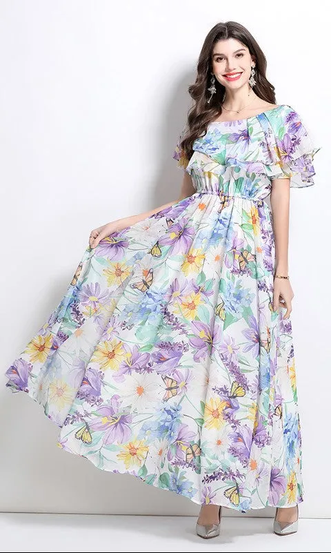Ruffled Floral-Print Casual Summer Maxi Dress sold by PromGirl