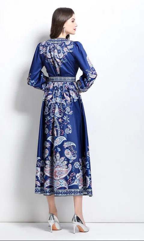 A-Line Long-Sleeve Print Casual Maxi Wrap Dress sold by PromGirl product image thumbnail 2