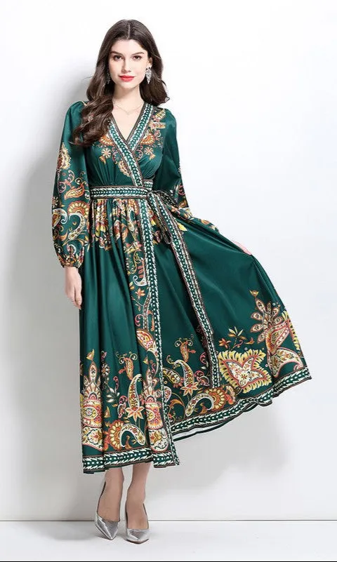 A-Line Long-Sleeve Print Casual Maxi Wrap Dress sold by PromGirl product image thumbnail 3