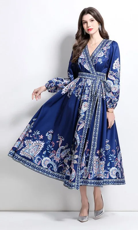 A-Line Long-Sleeve Print Casual Maxi Wrap Dress sold by PromGirl
