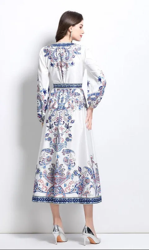 Long-Sleeve Paisley-Print Casual Maxi Wrap Dress sold by PromGirl product image thumbnail 4