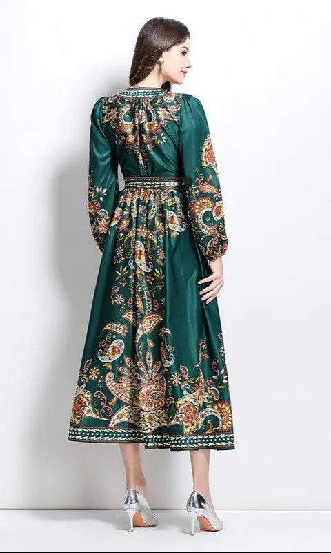 Long-Sleeve Paisley-Print Casual Maxi Wrap Dress sold by PromGirl product image thumbnail 2