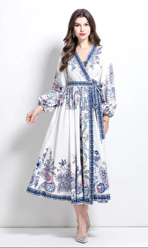 Long-Sleeve Paisley-Print Casual Maxi Wrap Dress sold by PromGirl product image thumbnail 3
