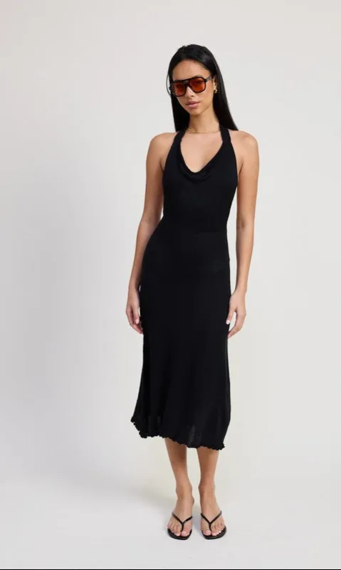 Backless Casual Halter Midi Dress with Cowl V-Neck sold by PromGirl