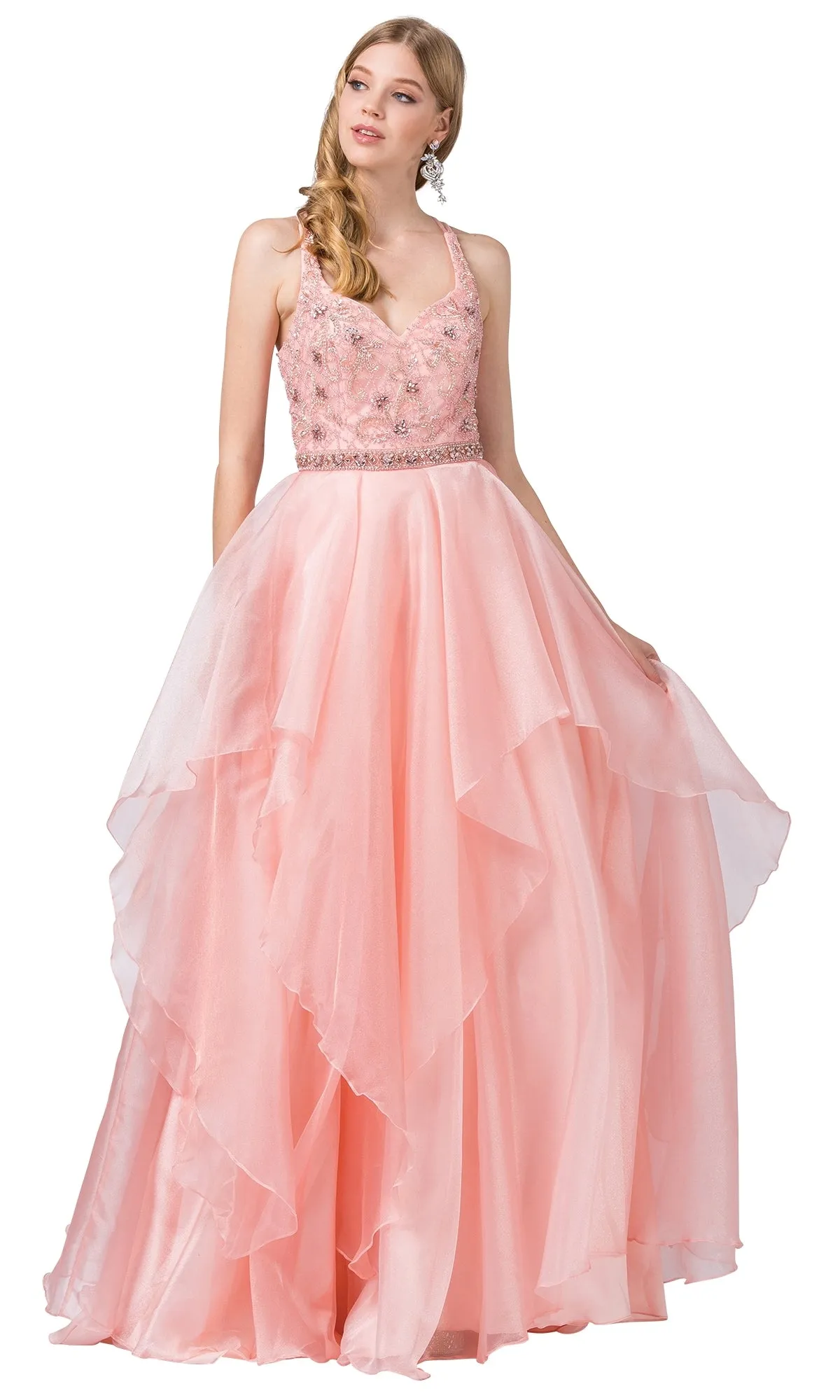 Blush Pink Prom Ball Gown with Beading sold by PromGirl