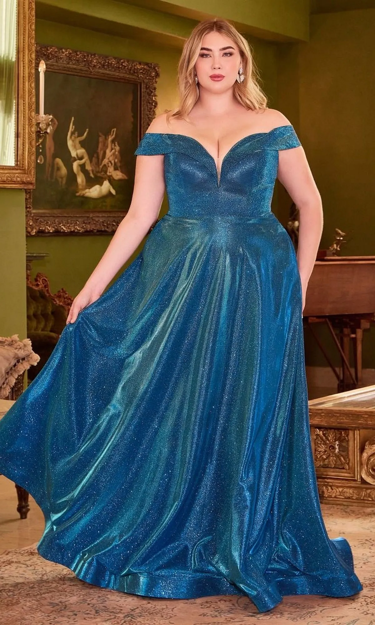 Plus-Size Long Metallic Lace-Up Prom Dress CD210C sold by PromGirl product image thumbnail 3