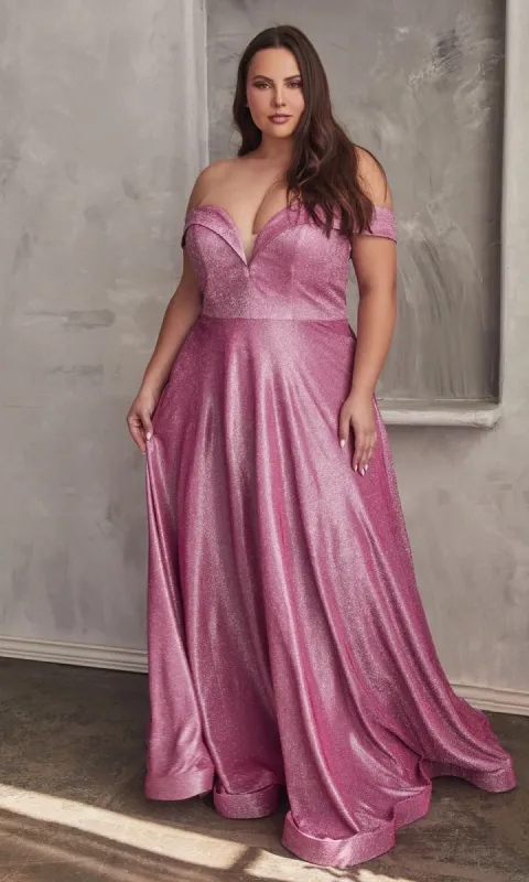 Plus-Size Long Metallic Lace-Up Prom Dress CD210C sold by PromGirl