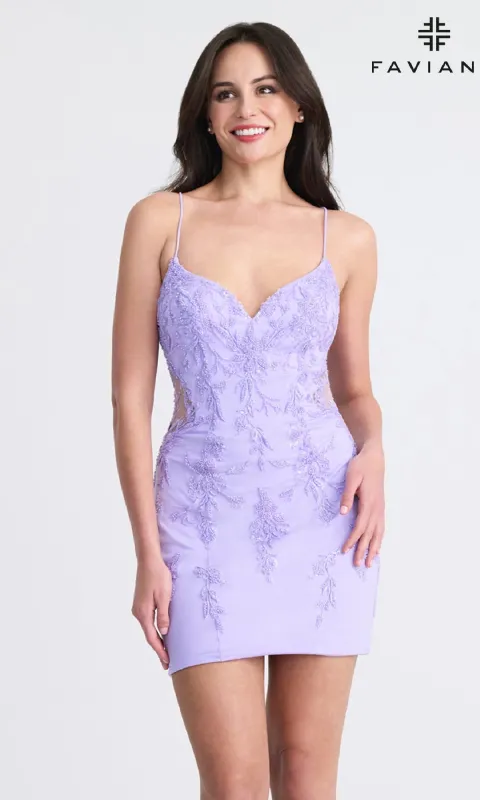 Short Beaded Homecoming Dress: Faviana 11303 sold by PromGirl