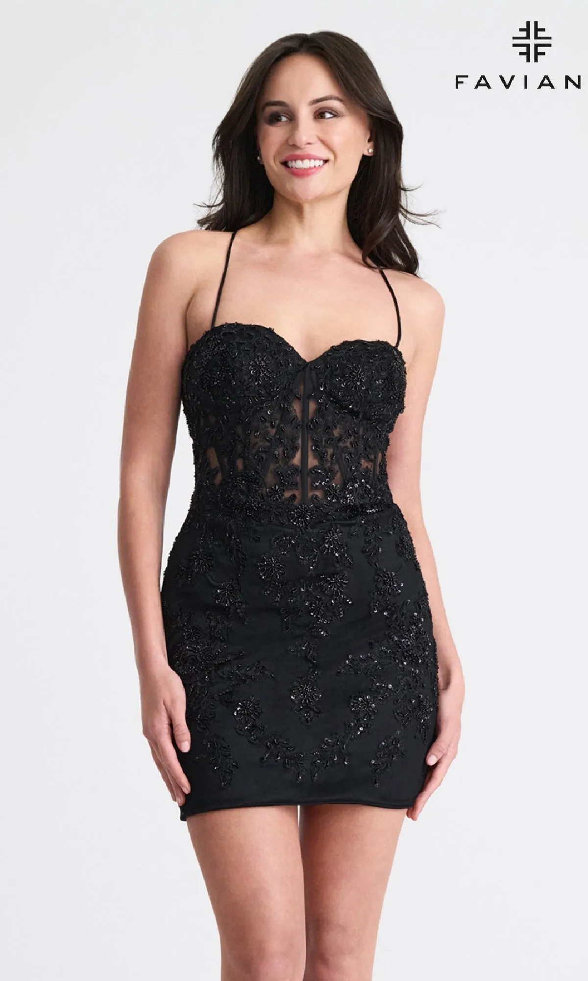 Strappy-Back Short Lace Hoco Dress: Faviana 11301 sold by PromGirl product image thumbnail 5