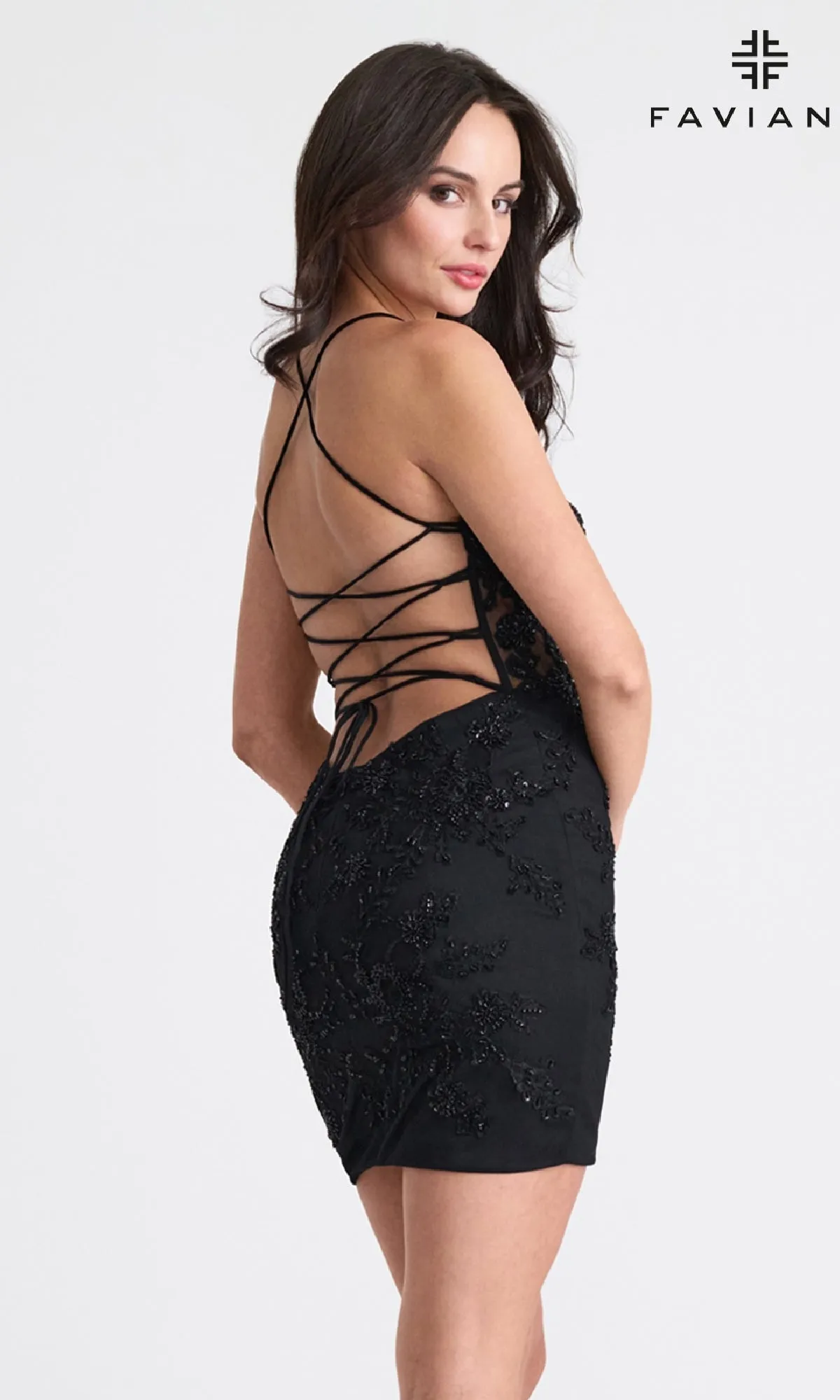 Strappy-Back Short Lace Hoco Dress: Faviana 11301 sold by PromGirl product image thumbnail 4