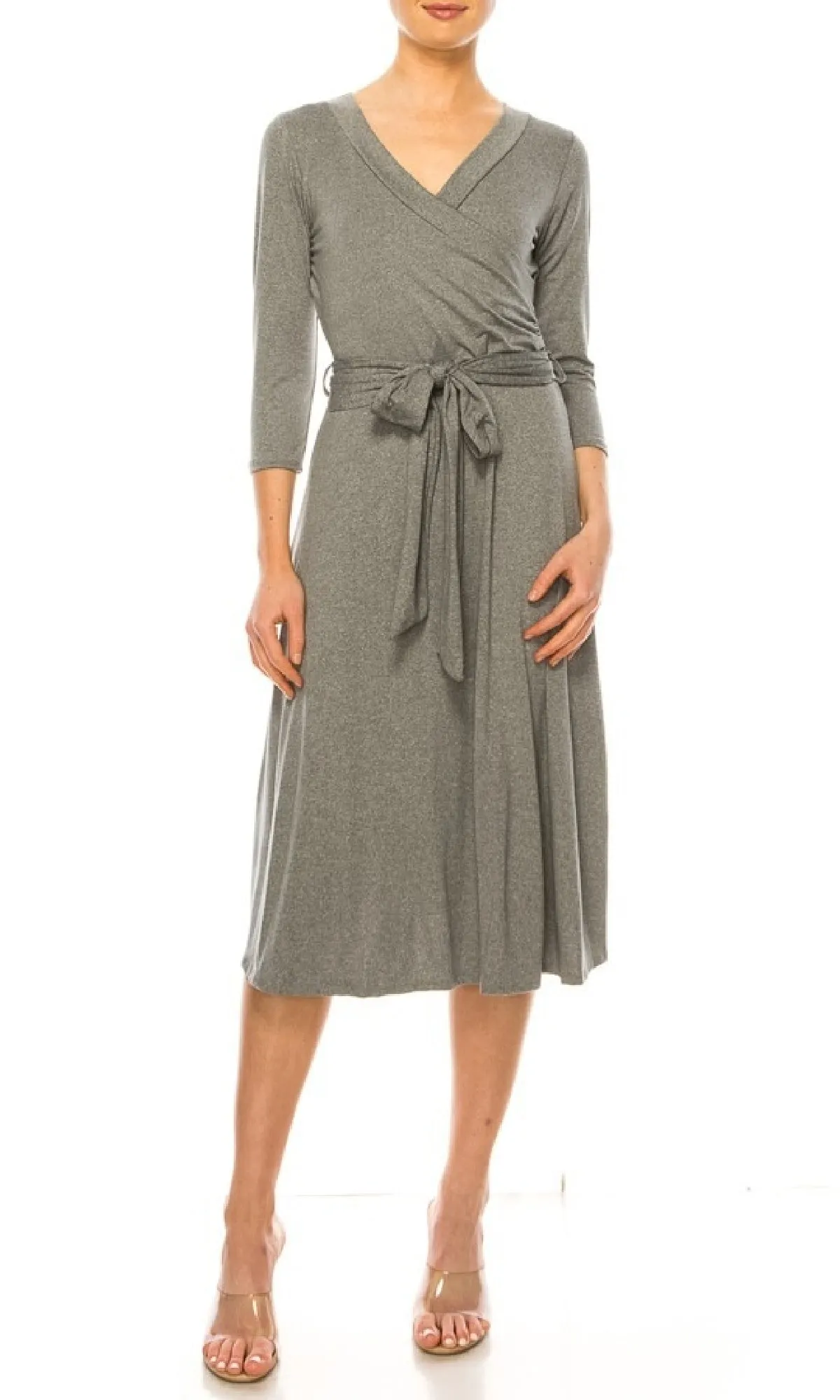 Faux-Wrap Casual Short Dress with Sleeves sold by PromGirl product image thumbnail 4