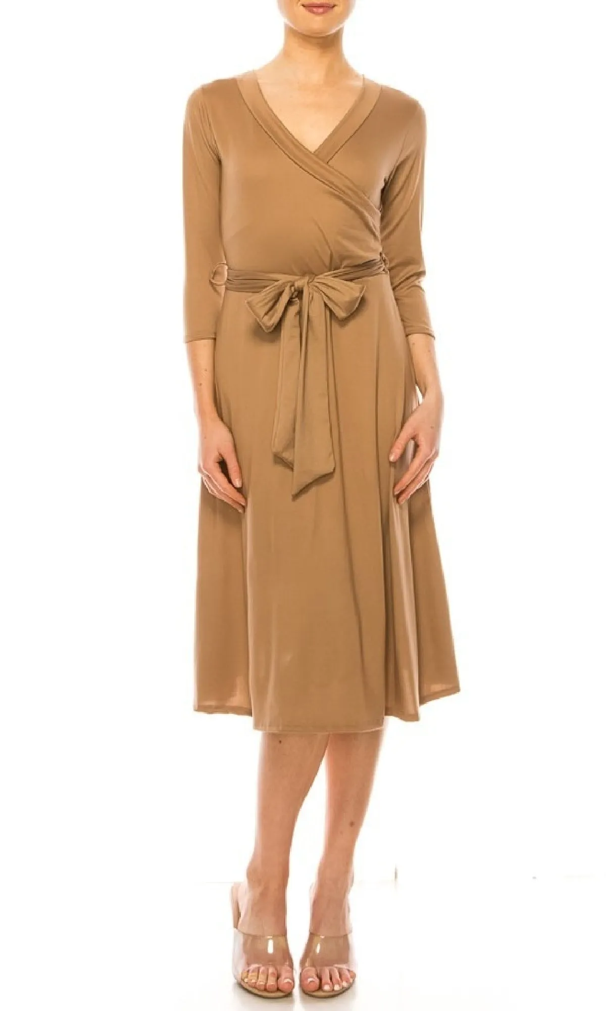 Faux-Wrap Casual Short Dress with Sleeves sold by PromGirl product image thumbnail 3
