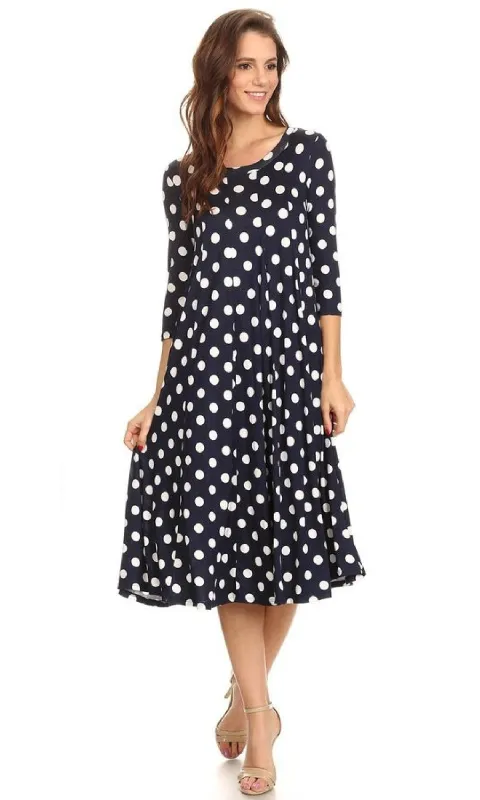 Casual Polka Dot Midi Dress with Sleeves sold by PromGirl