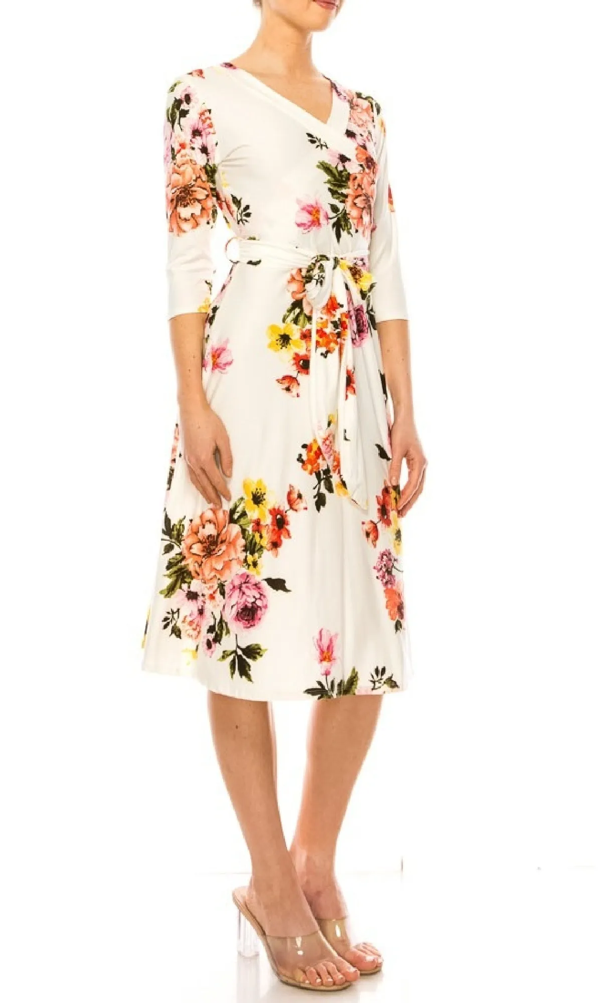 Floral Print Faux-Wrap Knee-Length Casual Dress sold by PromGirl product image thumbnail 4