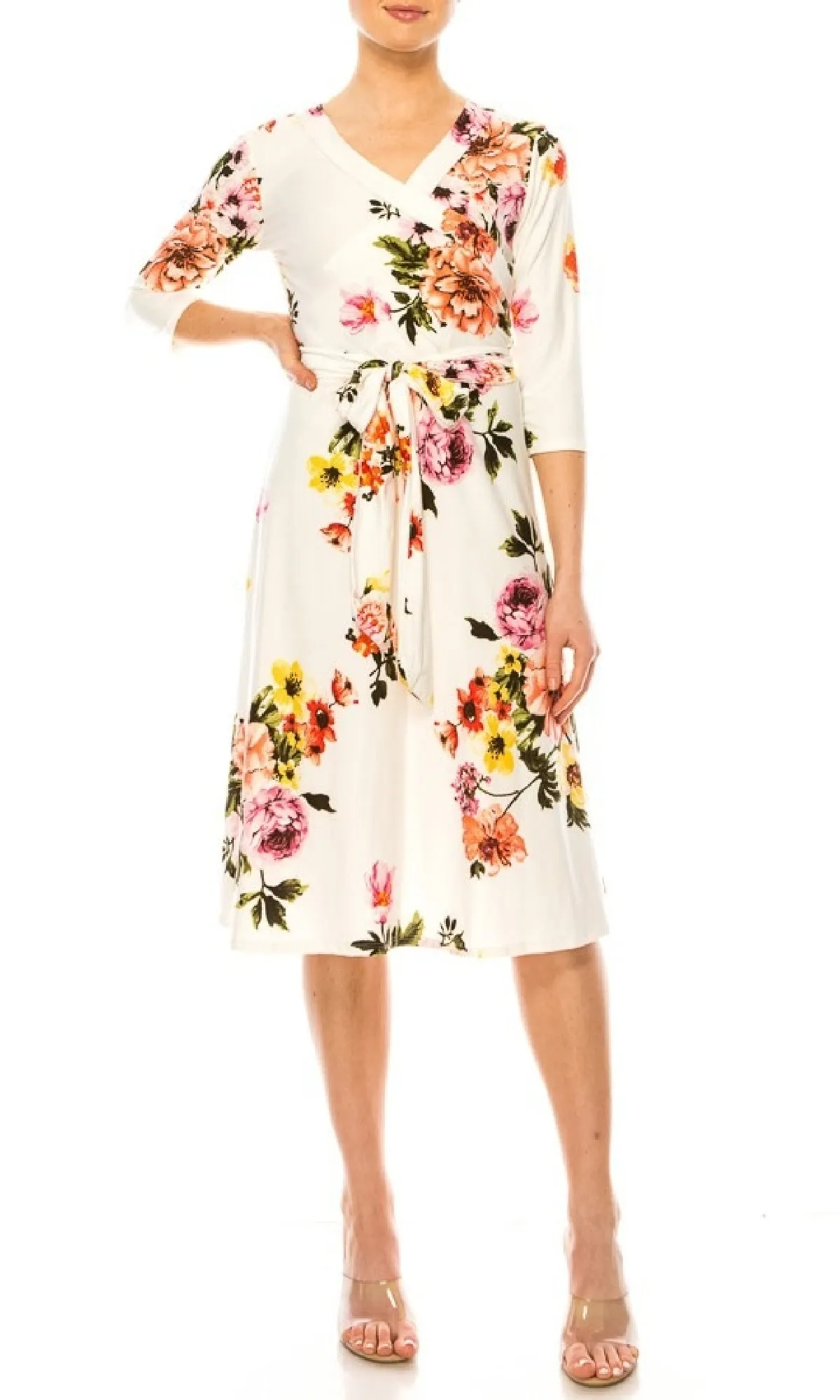 Floral Print Faux-Wrap Knee-Length Casual Dress sold by PromGirl product image thumbnail 3