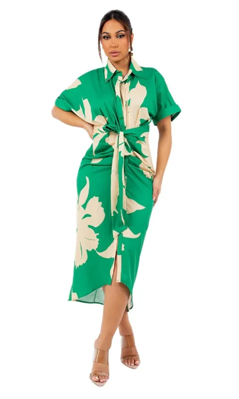 Green Print Front Button Casual Midi Dress sold by PromGirl