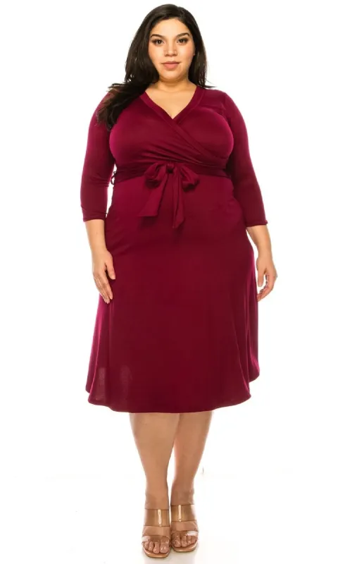 Faux-Wrap Plus-Size Casual Dress with Sleeves sold by PromGirl
