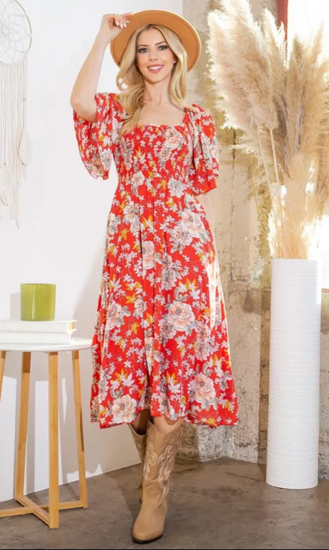 Smocked Floral Print Casual Dress sold by PromGirl