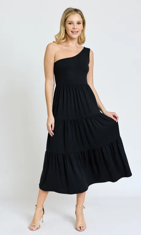 One-Shoulder Casual Everyday Midi Dress sold by PromGirl