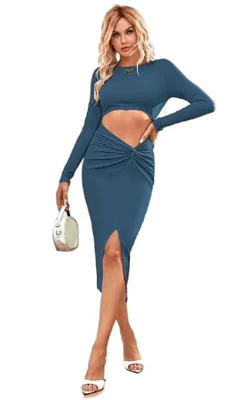 Long-Sleeve Front Cut-Out Bodycon Party Dress sold by PromGirl