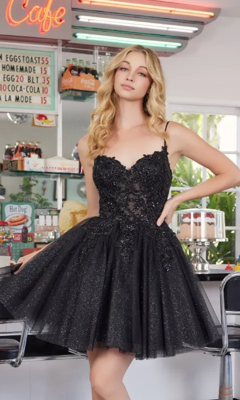 Glitter Tulle Homecoming Dress: Nox Anabel E103 sold by PromGirl