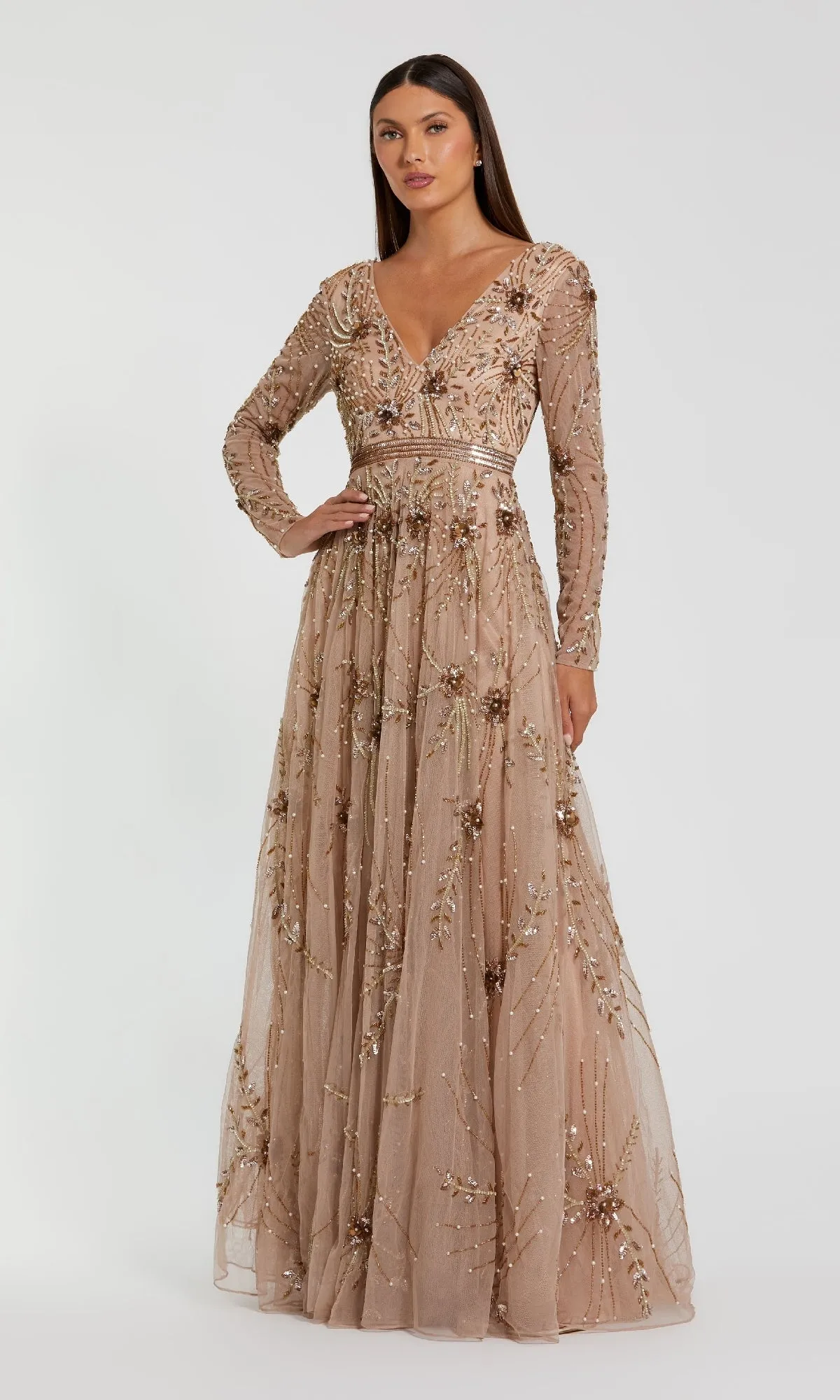 Long Sleeve Beaded Formal Gown: Mac Duggal 6086 sold by PromGirl