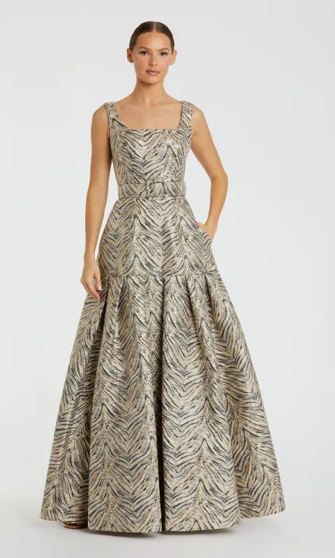 Gold Zebra-Print Long Prom Gown: Mac Duggal 21054 sold by PromGirl