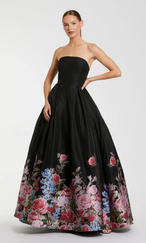 Strapless Floral Prom Ball Gown: Mac Duggal 11970 sold by PromGirl