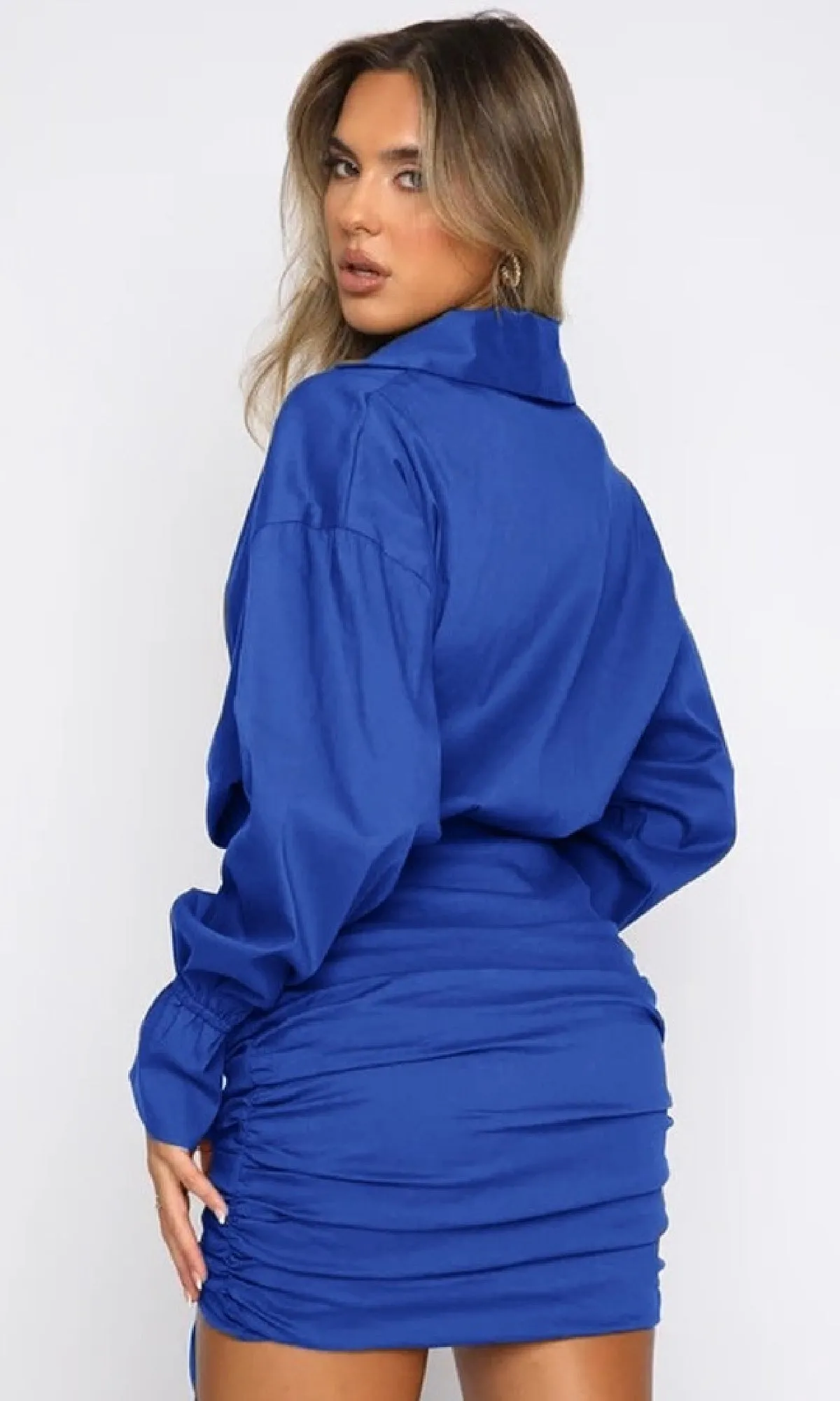 Short Casual Royal Blue Shirt Dress with Sleeves sold by PromGirl product image thumbnail 2