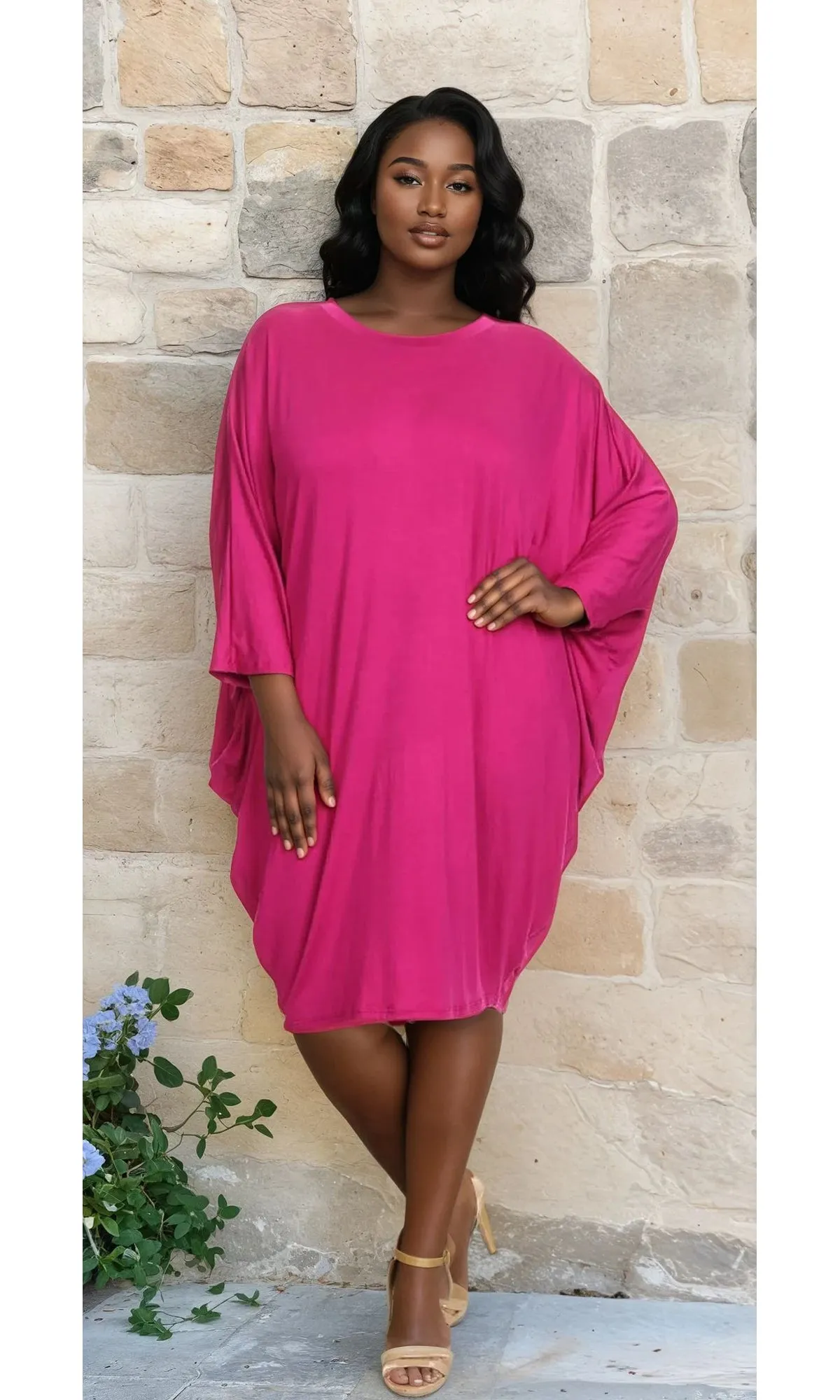 Short Casual Plus Size Dress with Dolman Sleeves sold by PromGirl