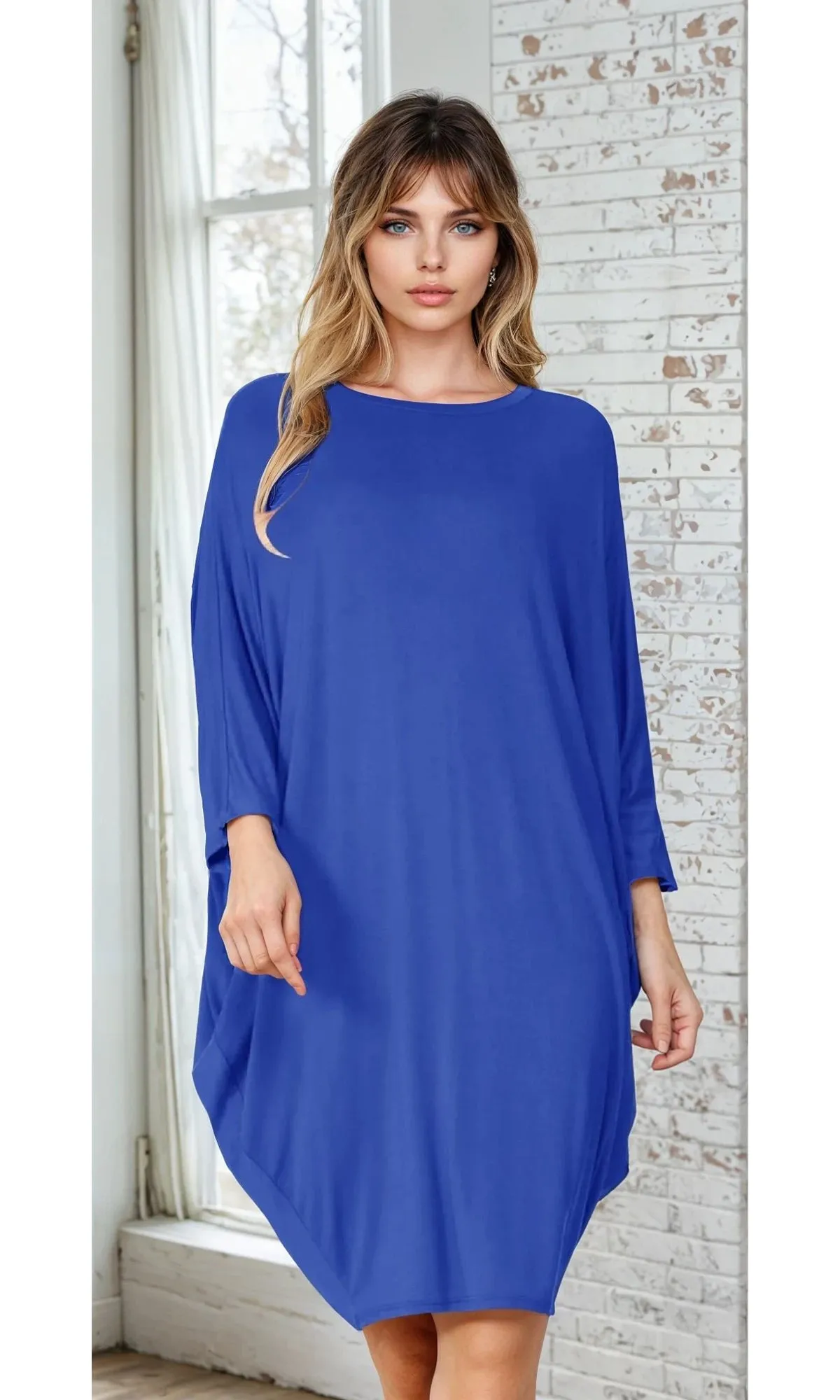 Grecian-Draped Dolman-Sleeve Short Casual Dress sold by PromGirl