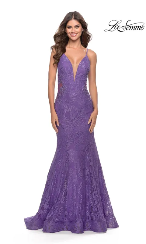 Long Lace Mermaid Prom Dress: La Femme 31512 sold by PromGirl