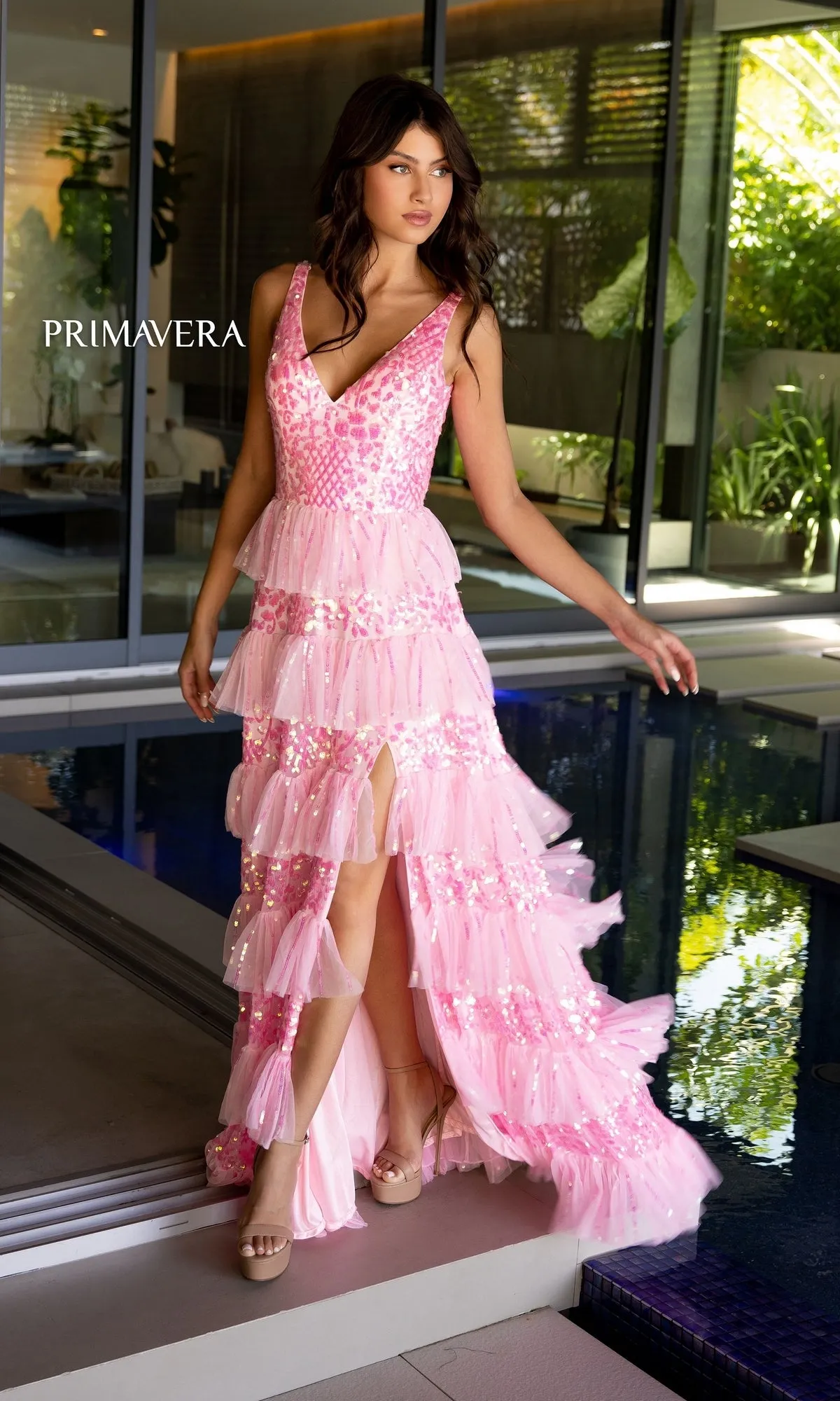 Primavera Tiered Long Beaded Prom Dress 4142 sold by PromGirl product image thumbnail 3