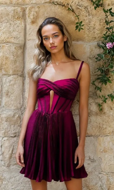 Fuchsia Pink Short Hoco Dress: Dave & Johnny 12511 sold by PromGirl