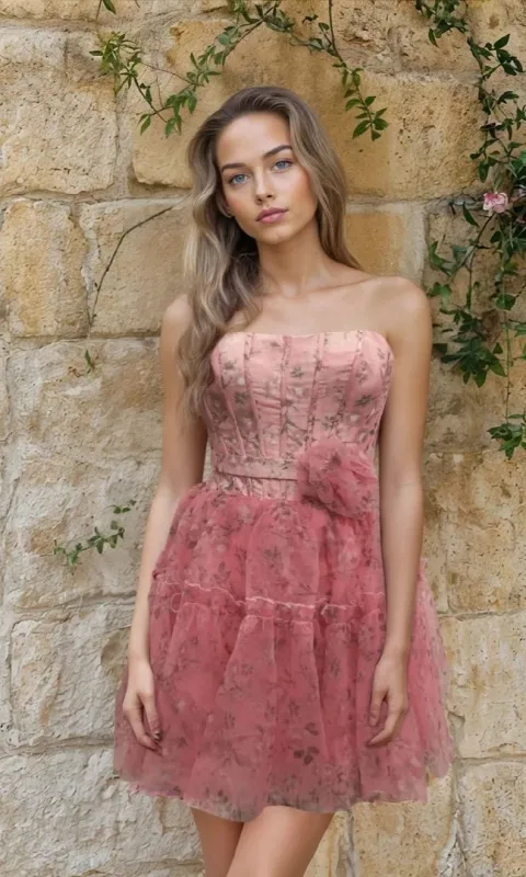 Strapless Short Pink Hoco Dress: Dave & Johnny 12603 sold by PromGirl