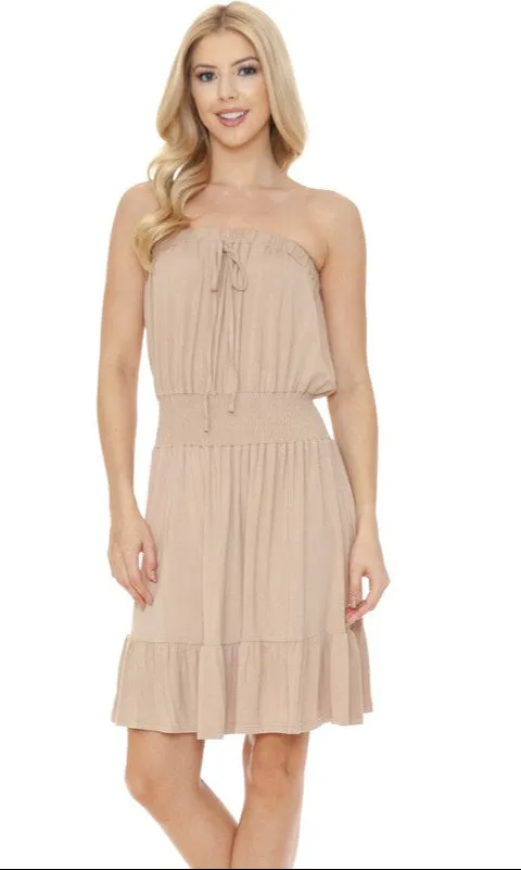 Strapless Smocked-Waist Short Casual Dress sold by PromGirl product image thumbnail 3