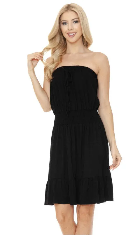 Strapless Smocked-Waist Short Casual Dress sold by PromGirl