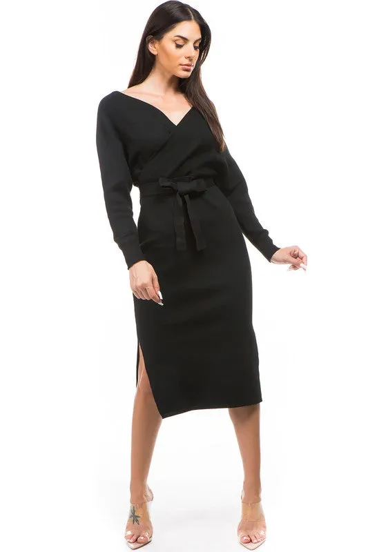 Short Casual Black Sweater Dress with Sleeves sold by PromGirl product image thumbnail 3