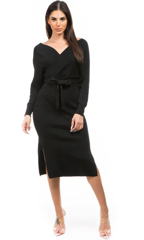 Short Casual Black Sweater Dress with Sleeves sold by PromGirl
