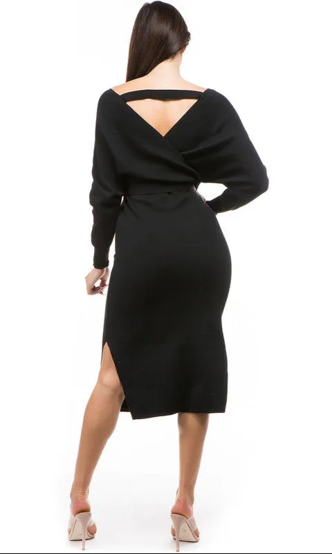 Short Casual Black Sweater Dress with Sleeves sold by PromGirl product image thumbnail 2