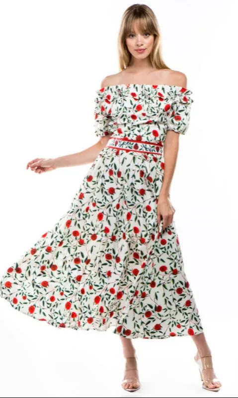 Off-the-Shoulder Casual Print Maxi Dress sold by PromGirl
