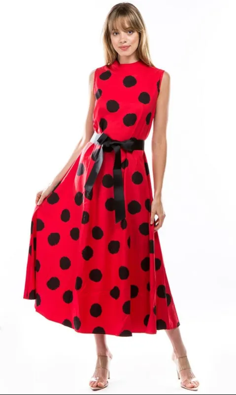 Red Polka-Dot Sleeveless Casual Maxi Dress sold by PromGirl