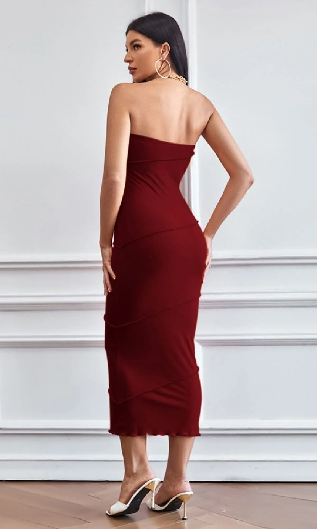 Strapless Dark Red Tea-Length Party Dress sold by PromGirl product image thumbnail 2