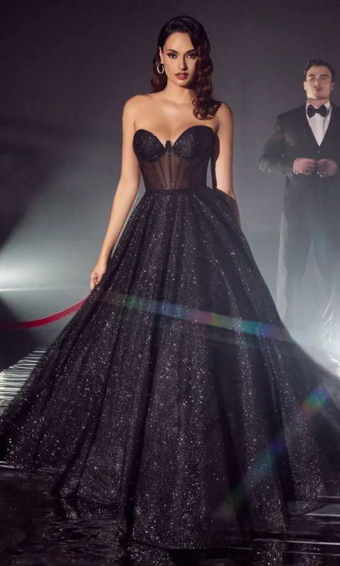 Strapless Sheer-Corset Glitter Prom Ball Gown CD275 sold by PromGirl