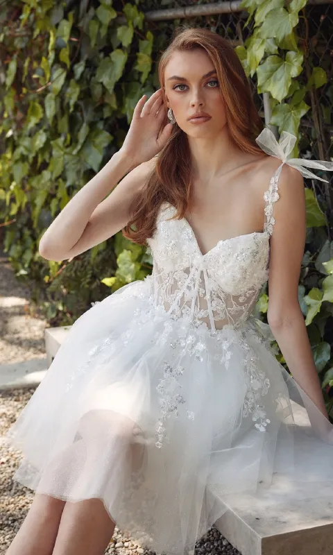 Short White Bow Hoco Dress: Juliet JT972LW sold by PromGirl