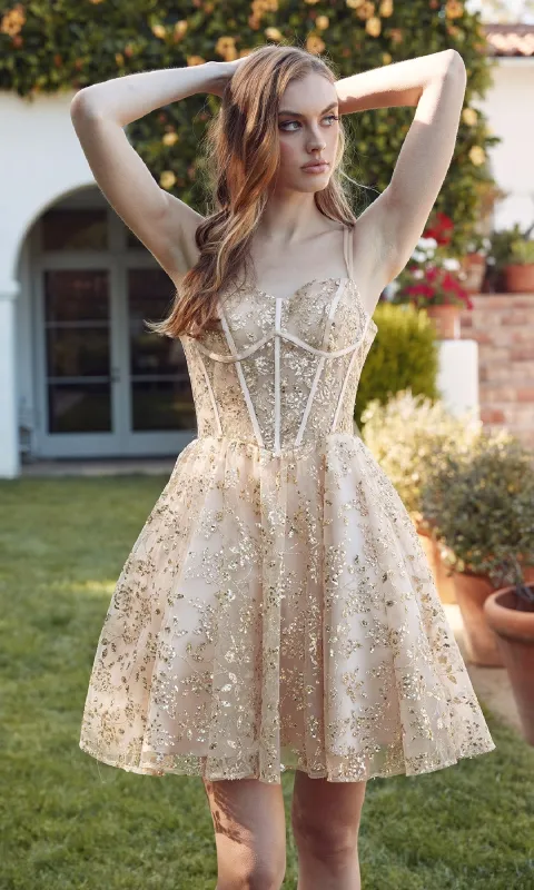 Short Glitter A-Line Hoco Dress: Juliet JT977U sold by PromGirl