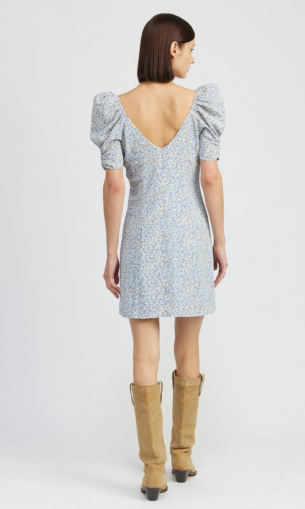 Short Puff-Sleeve Blue Floral Casual Dress sold by PromGirl product image thumbnail 2