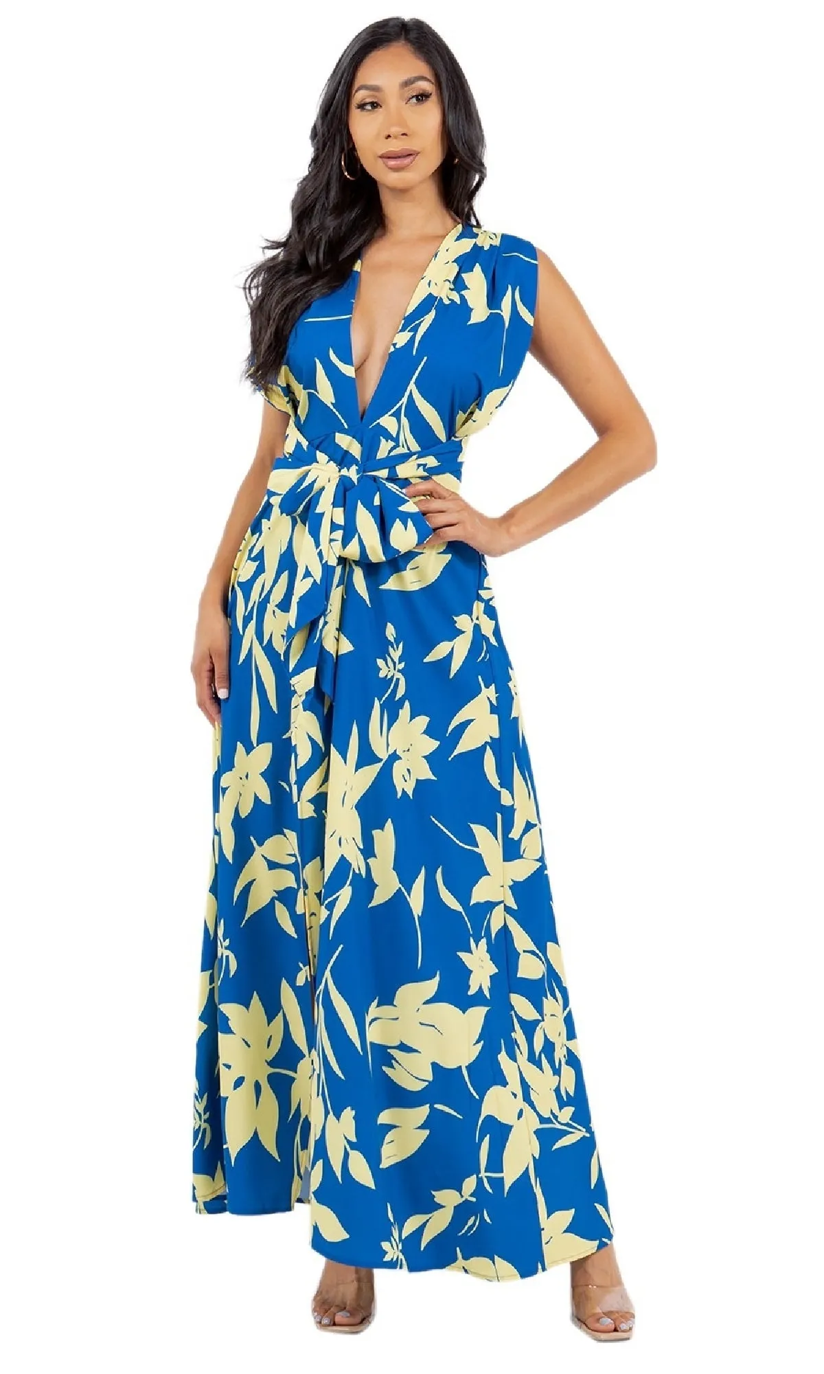 Blue Print Long Wrap Casual Maxi Dress sold by PromGirl product image thumbnail 3